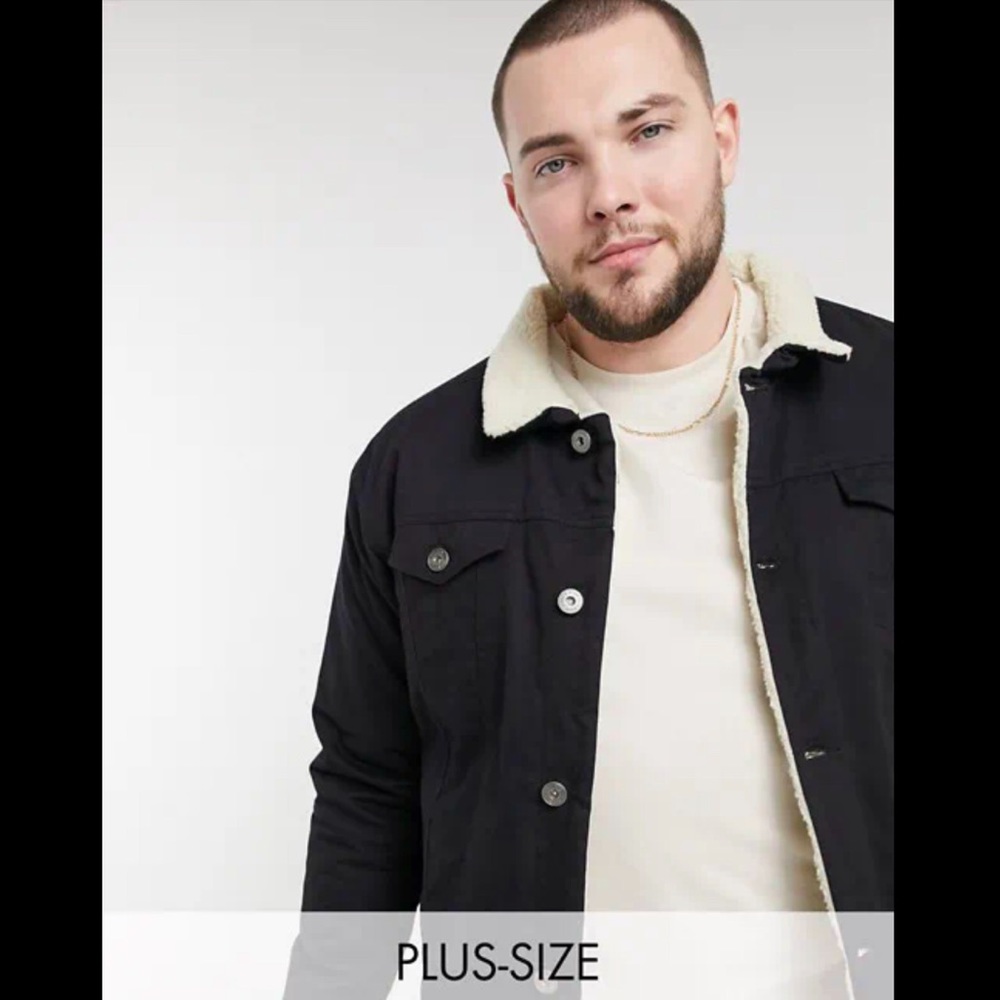 Le Breve Plus twill borg lined jacket in black